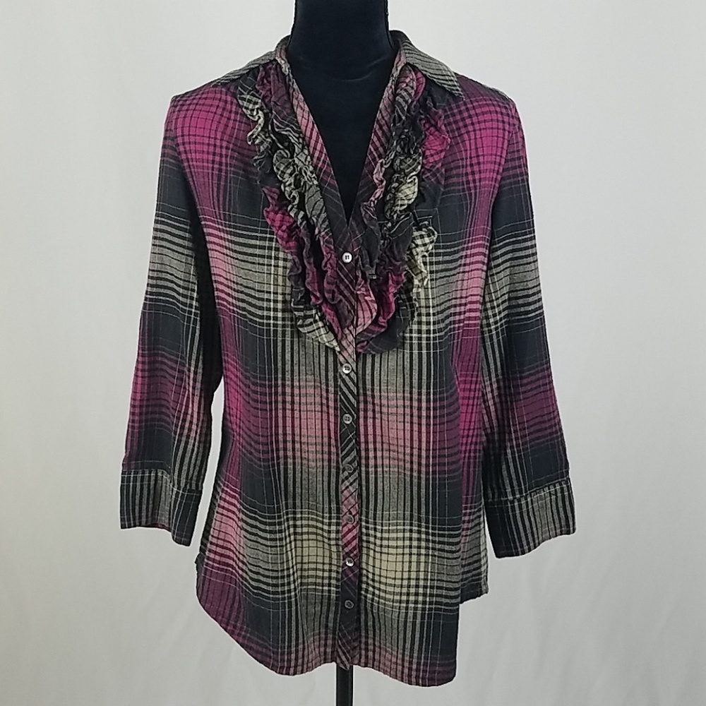 Joie women S "Fara" plaid tuxedo shirt flannel - Picture 3 of 7